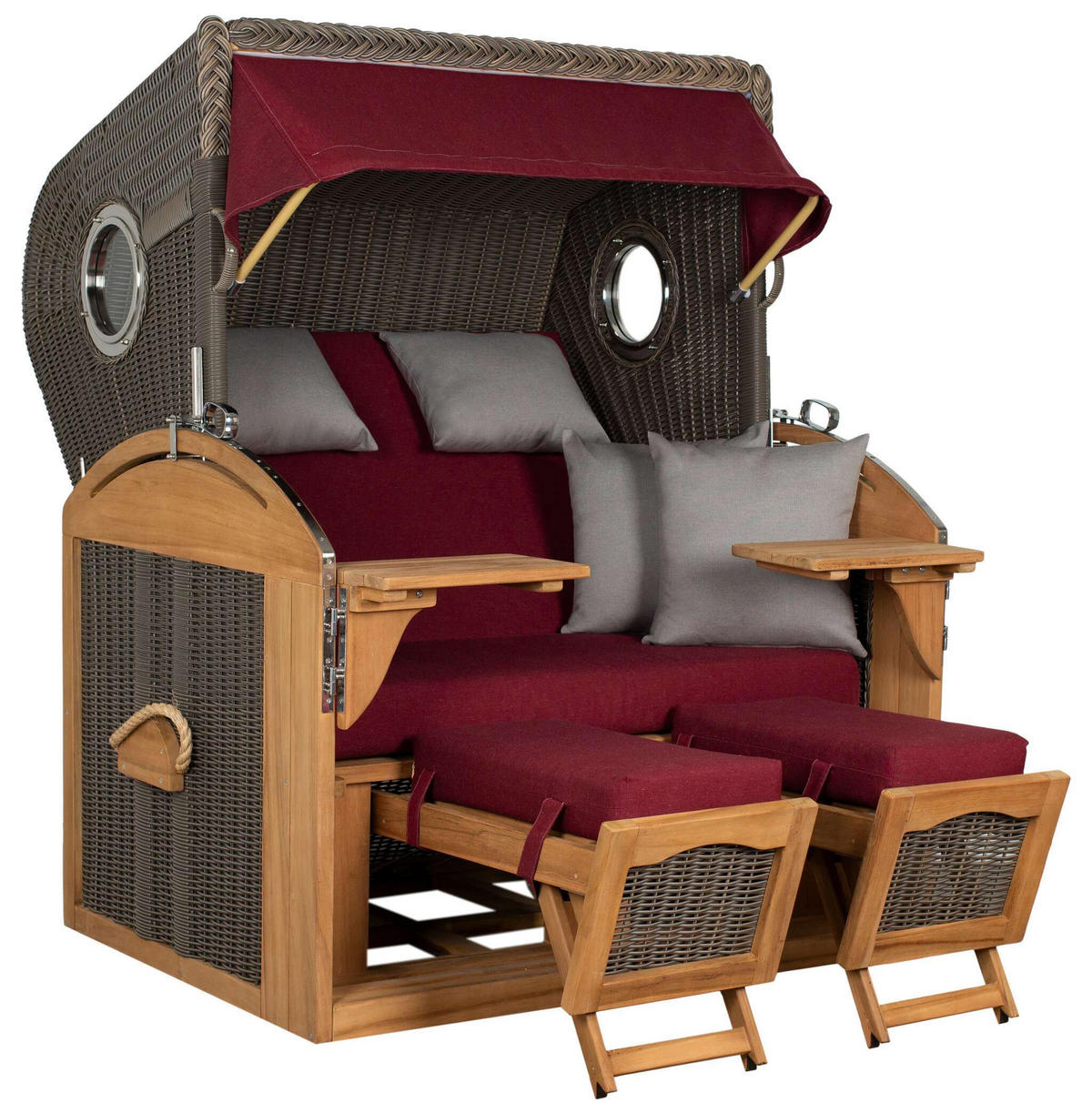 STRANDKORB XL Schillig Bullauge - Rot/Braun, Metall (142/170/95cm) - Mr. Deko