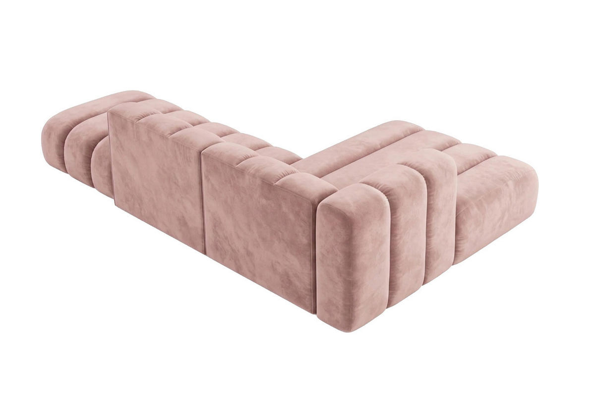 ECKSOFA Modulares In L-Form Mit Hocker, Velvet-Stoff Riviera, Hellrosa, Rechts, GRAND Mini - Hellrosa, Holz (295/179cm) - Kaiser Möbel