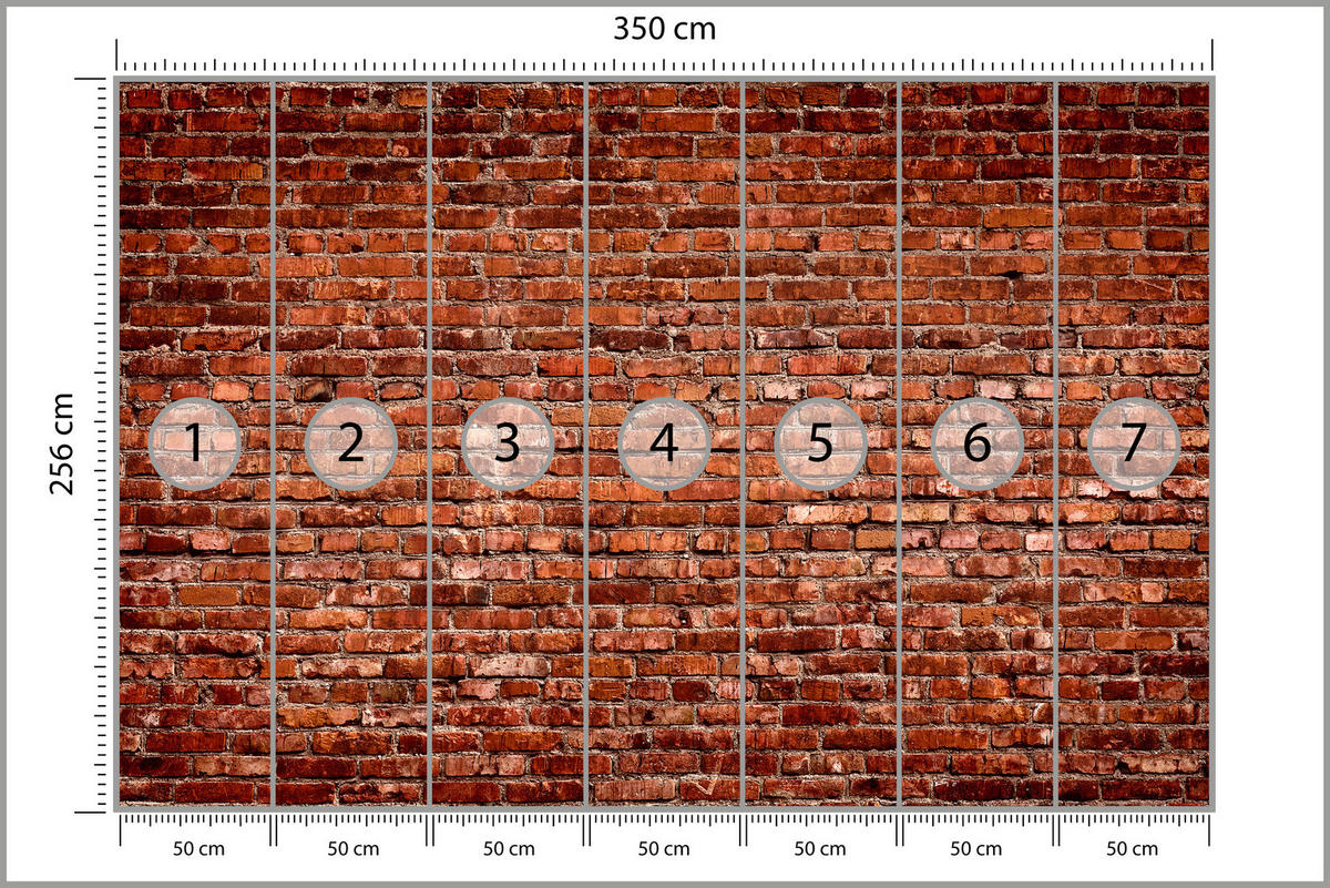 FOTOTAPETE für Wohnzimmer Alte Rote Ziegelwand Rustikal 350x256 - Rot/Orange, Papier (350/256cm) - Muralo