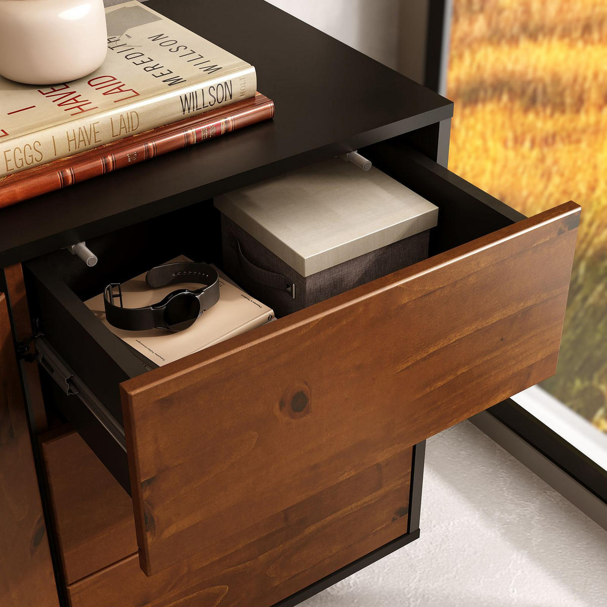 SIDEBOARD ARTO schwarz/Kastanie - Kastanienfarben/Schwarz, Holz (135/71/41cm) - IDIMEX