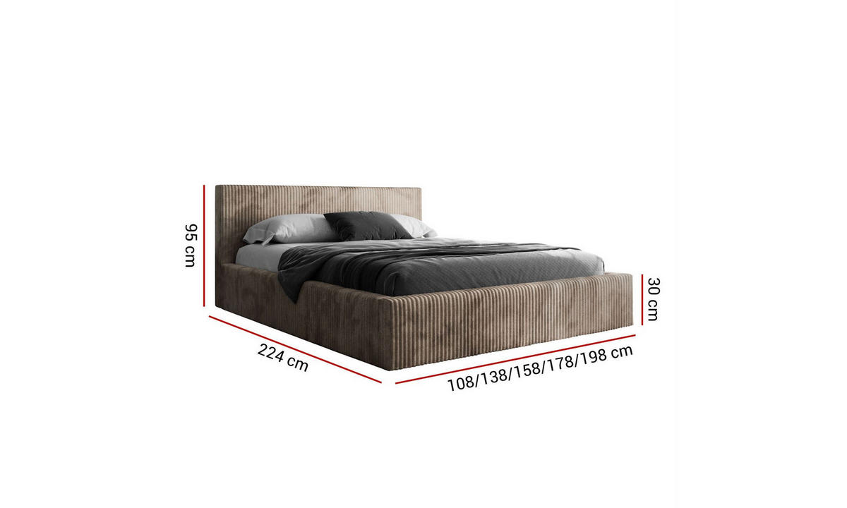 POLSTERBETT TILIA 140x200 cm Tilia 17, 34 Holzlatten, Kopfteil 95 cm - Braun, Textil (140/200cm) - Lookway