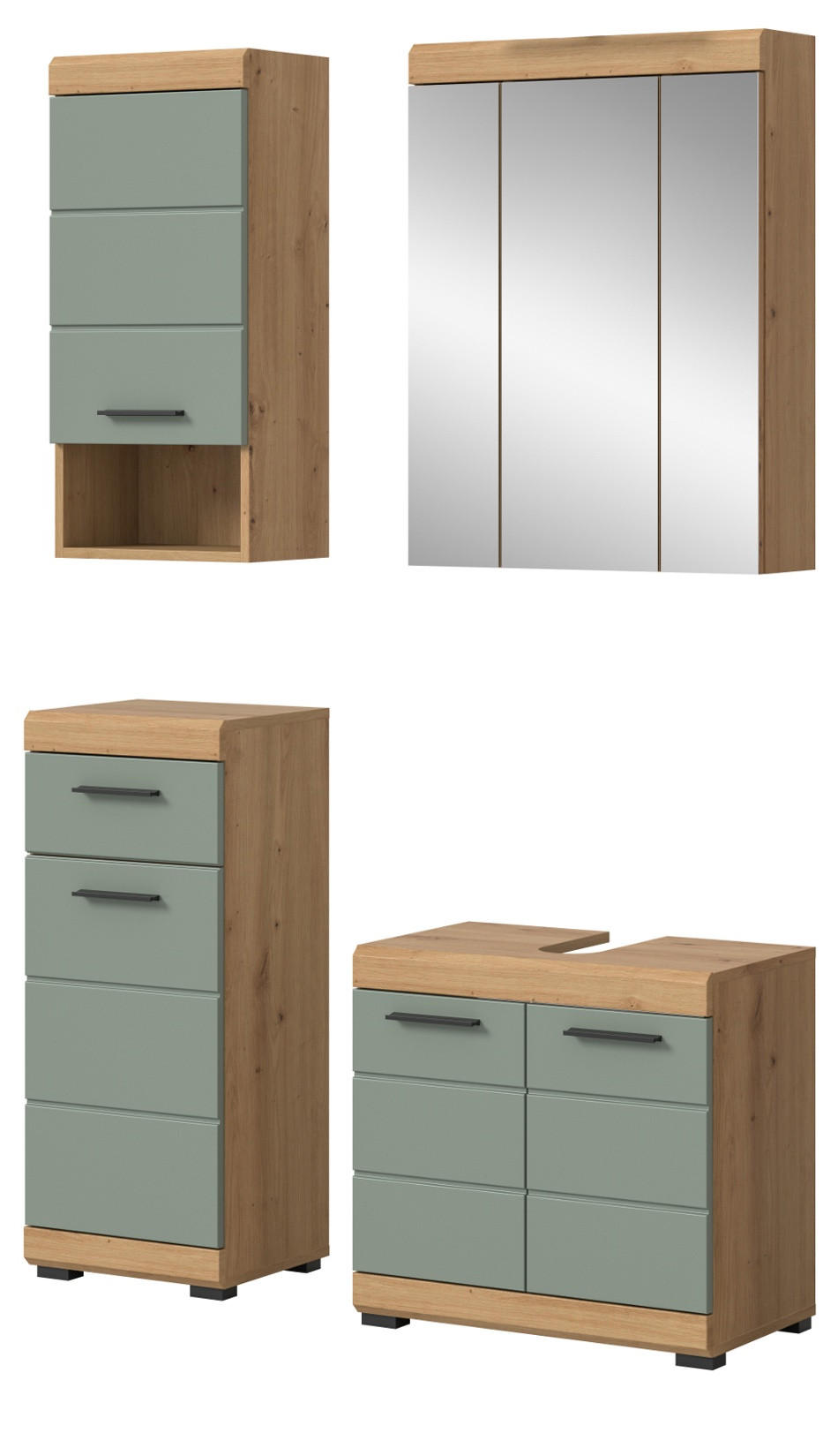 Inn.Furn Badmöbel-Set Salbeigrün, Eiche Artisan 112x191x34 cm