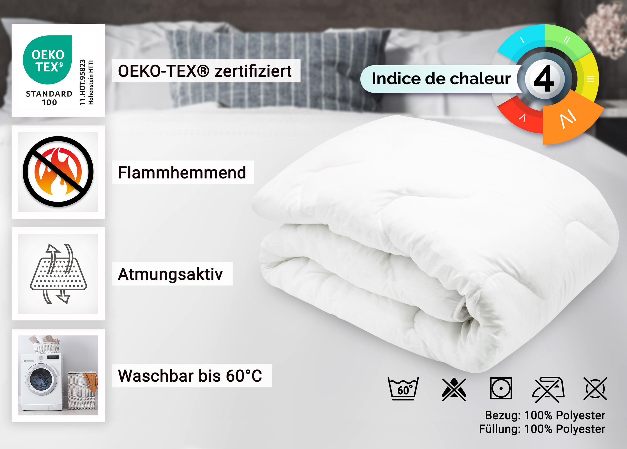 Thumbnail - Zollner Bettdecke,, Weiß, Textil, 135x200 cm, Oeko-Tex® Standard 100, Schlaftextilien, Bettdecken