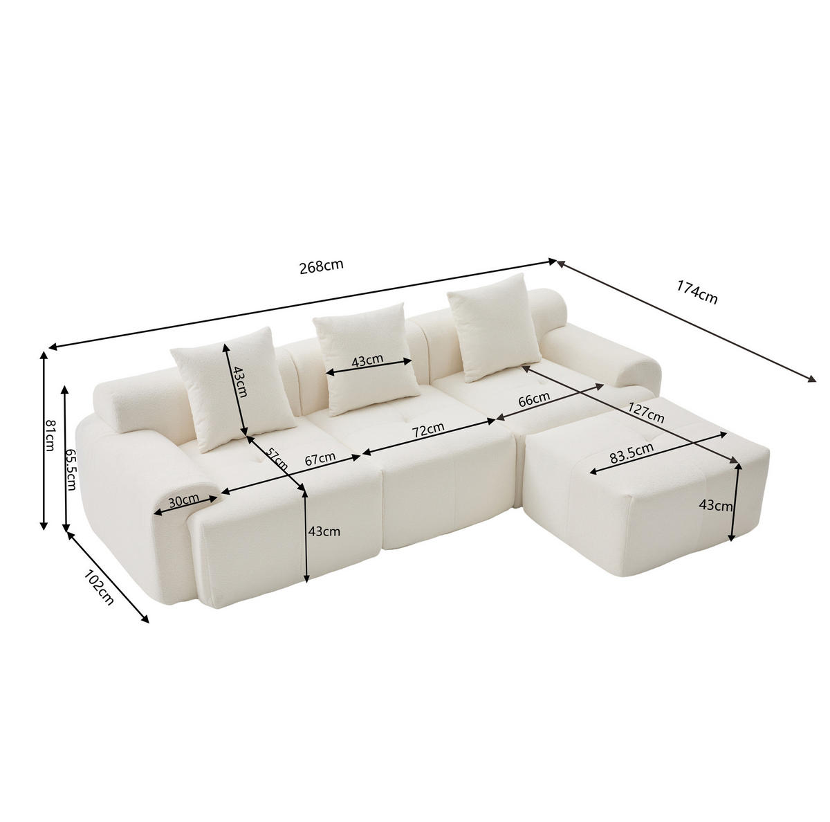 ECKSOFA 97/100/68 cm Beige aus Kordstoff mit modularer Kombination - Beige, Textil (100/97cm) - OKMYHOME