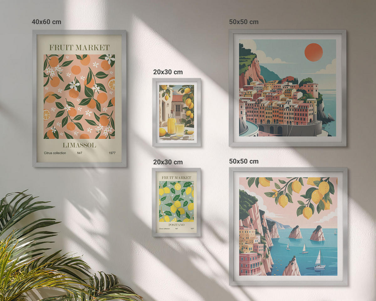 BILDER SET 5er Set - 50x50 cm & 20x30 cm & 40x60 cm Silberner Rahmen - Abstrakte ästhetische Berge - Silberfarben, Kunststoff (40/60cm) - TULUP