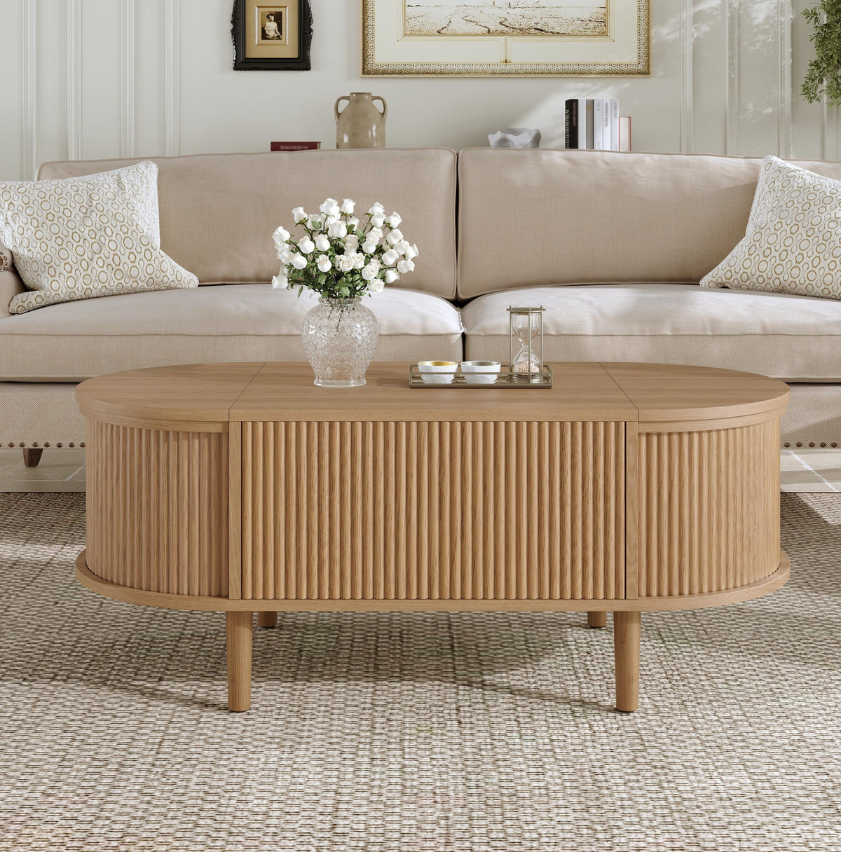 COUCHTISCH aus MDF 100x48x53,5 cm Eichenfarbe höhenverstellbar mit Stauraum - Eichefarben, Holzwerkstoff (100/48/53.5cm) - IVMEU