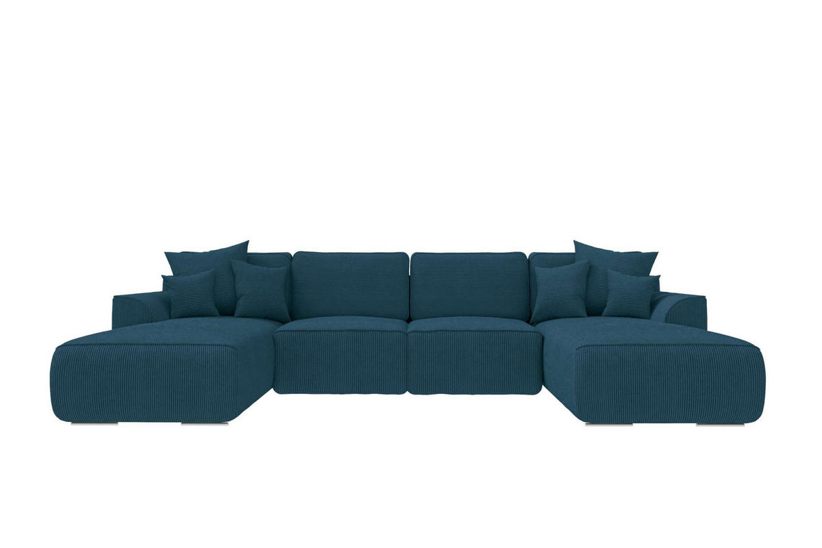 WOHNLANDSCHAFT GUSTO Cordstoff Blau inkl. Schlaffunktion - Blau/Chromfarben, Kunststoff/Textil (306/96/194cm) - 99rooms