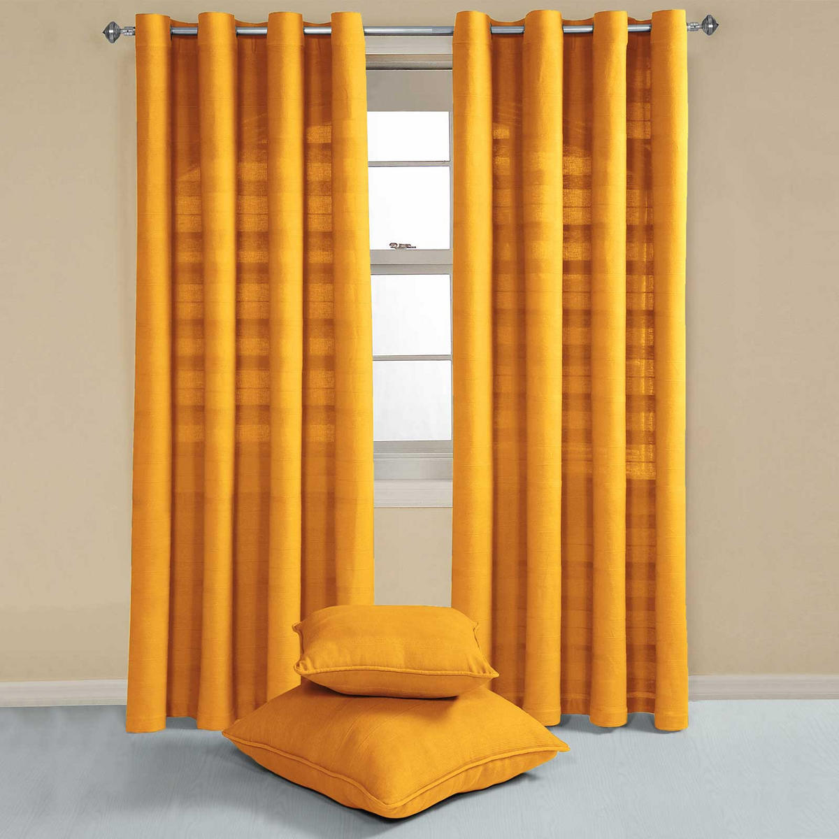 ÖSENVORHANG Rajput blickdicht 2er-Set, 137/137 cm - Currygelb, Textil (137/137cm) - Homescapes