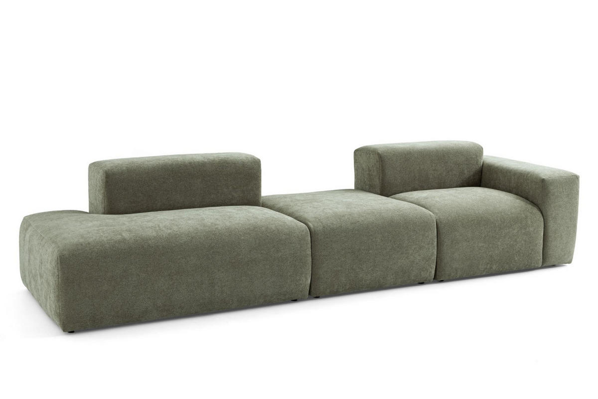 4-SITZER modulares Sofa HEAVEN SET 4 Links, Breite 335 cm Webstoff Grün - Schwarz/Grün, Holz/Kunststoff (335/71/102cm) - Muffo