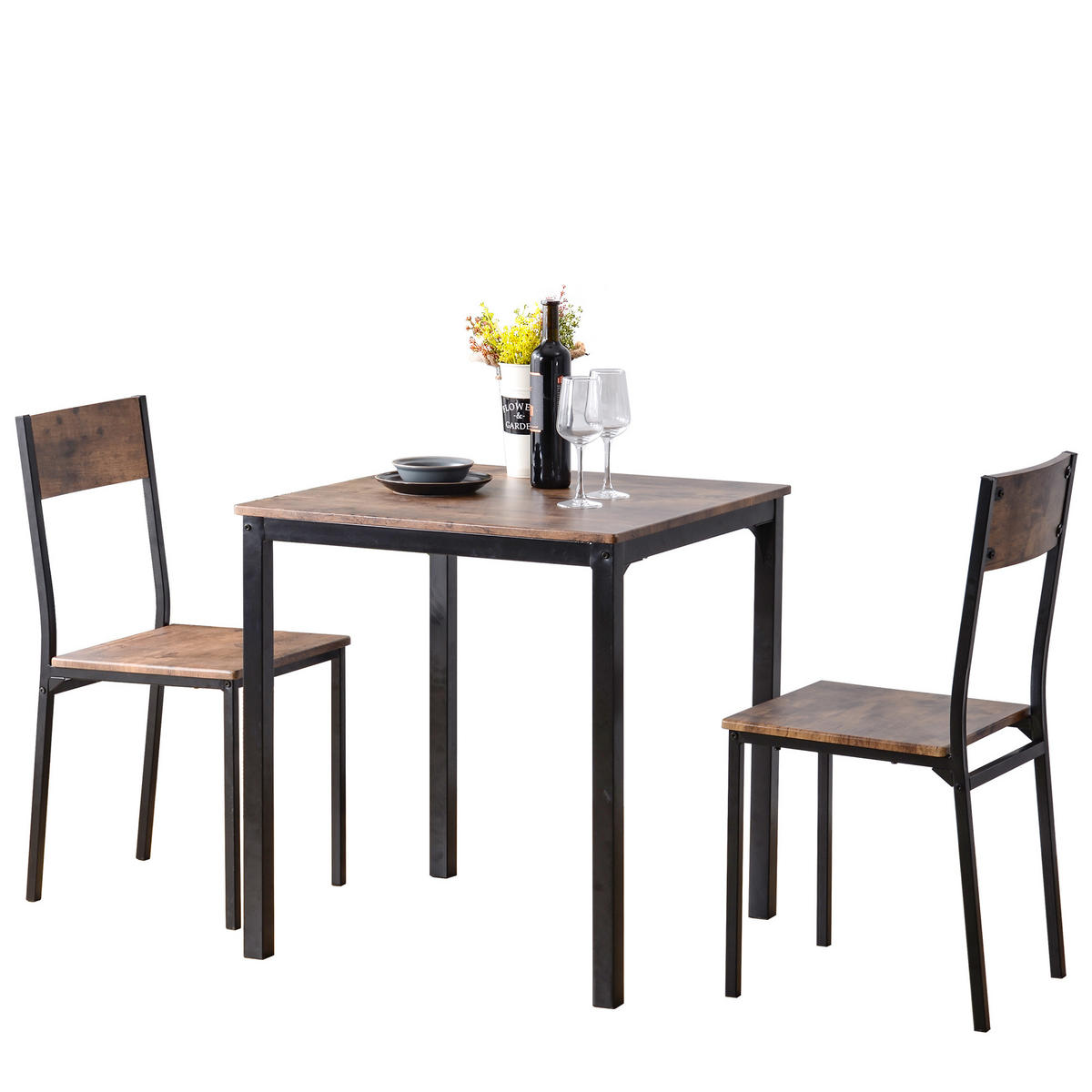 ESSTISCH SET braun 2 Stühle - Braun, Holzwerkstoff/Metall (70/75/70cm) - Urban Meuble