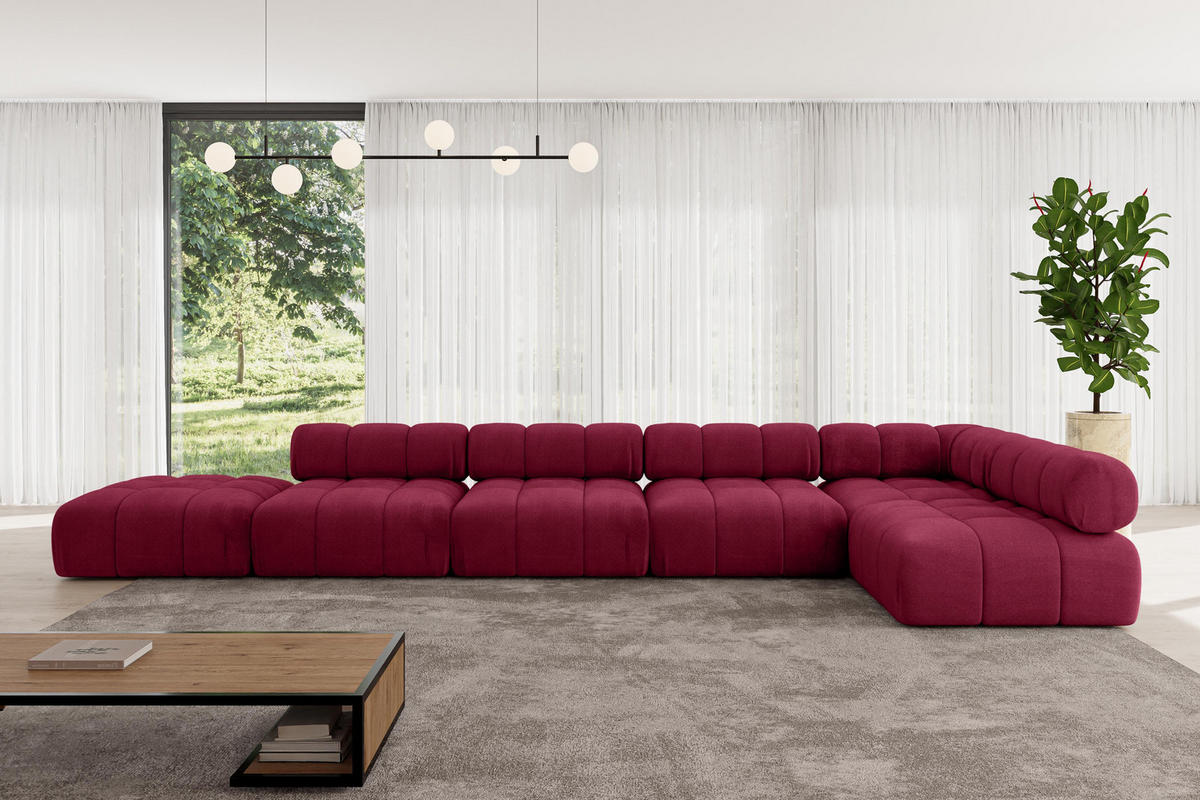 ECKSOFA modulares Sofa Favio-L3 - 475x190x70 cm Bordeauxrot Velours - Bordeaux, Holzwerkstoff/Textil (475/190cm) - ALTDECOR
