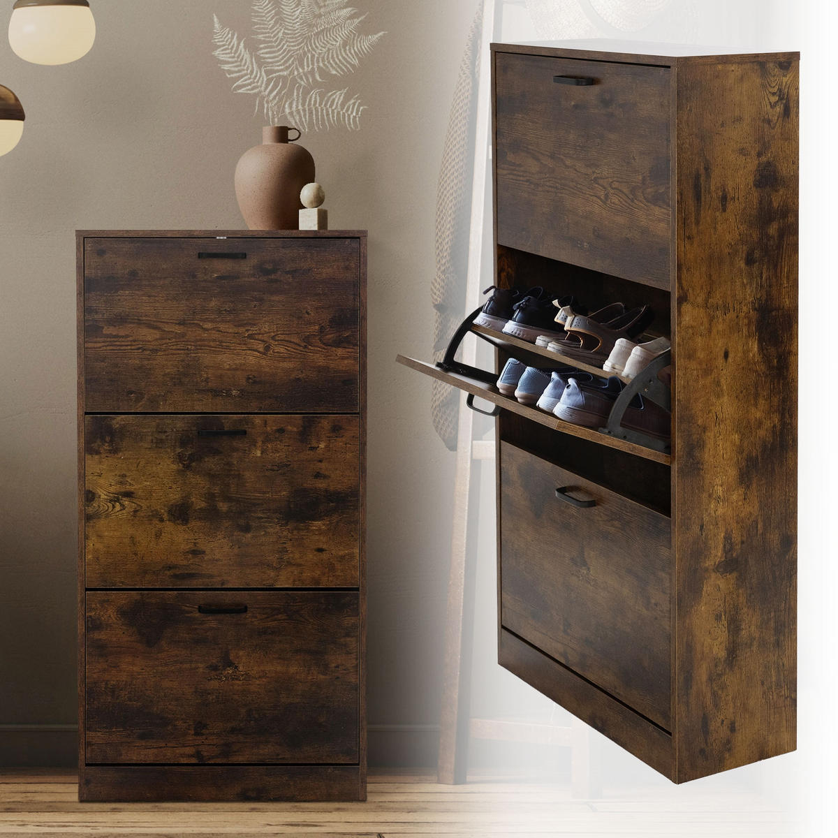 SCHUHSCHRANK - Dunkelbraun, Holzwerkstoff (24/120.5/60cm) - ML-DESIGN