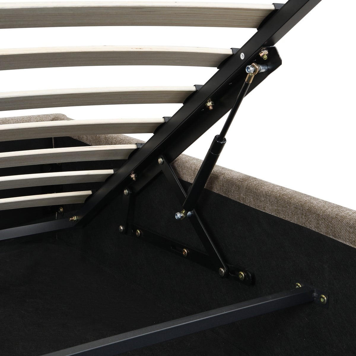 BETT mit Bettkasten 160 x 200 cm aus meliertem Stoff 170/36,50/214 cm - Braun, Holz (200/160cm) - Calicosy