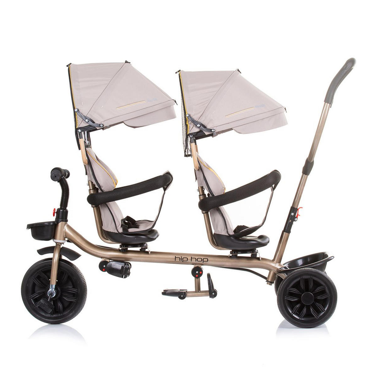 ZWILLINGSDREIRAD Hip Hop beige zwei Kinder, bis 40 kg, Sitze 360° drehbar - Beige, Metall (131/49/95cm) - Chipolino