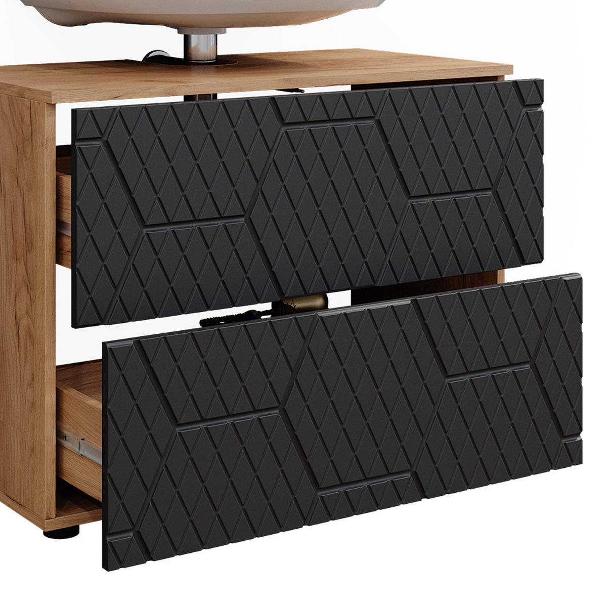 BADMÖBEL-SET Irma Anthrazit gestreift 2 Teile - Honigeiche/Anthrazit, Holzwerkstoff (80/58.6/41cm) - Vicco