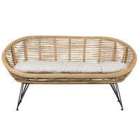 GARTENSOFA 2-Sitzer Rattan natürlich Auflage hellbeige Maratea - Beige/Schwarz, Naturmaterialien (165/87/64cm) - Beliani