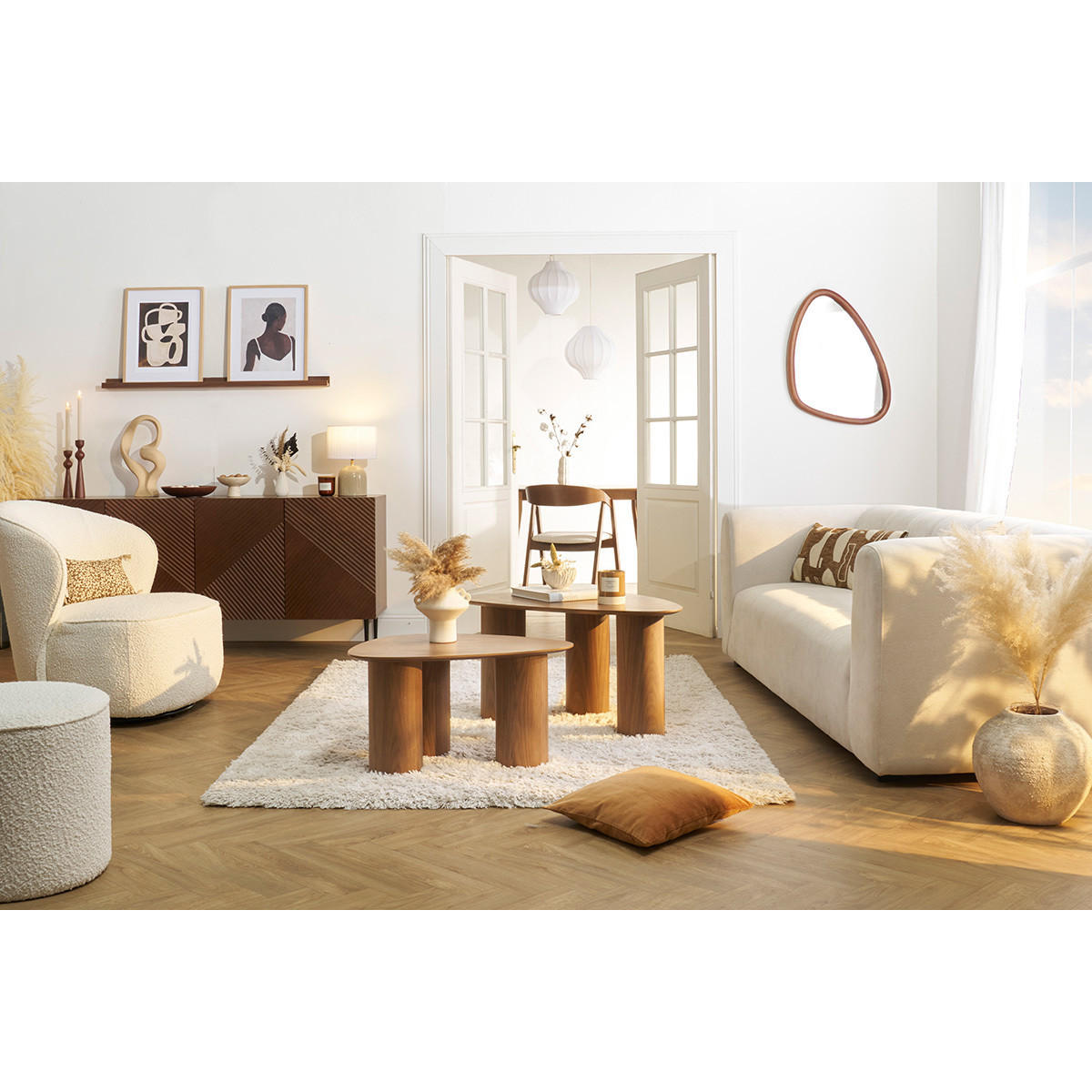 BEISTELLTISCH Dunkles Holz 2er-Set FOLEEN - Walnussfarben, Holz (69/47.5/37.5cm) - Miliboo