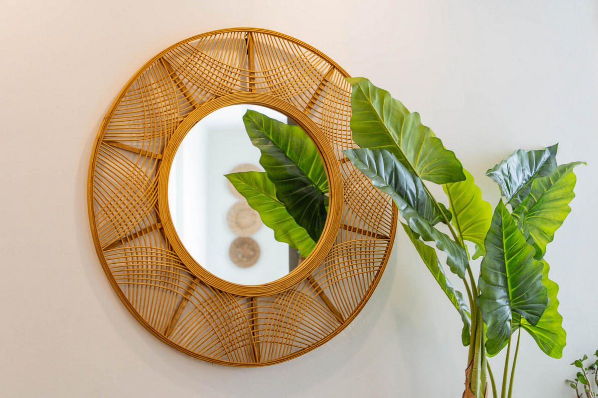BOHO-SPIEGEL mit Bambusrahmen Ina 90/90/2 cm - Beige, Holzwerkstoff (90/2/90cm) - Atmosphera Createur d´interieur