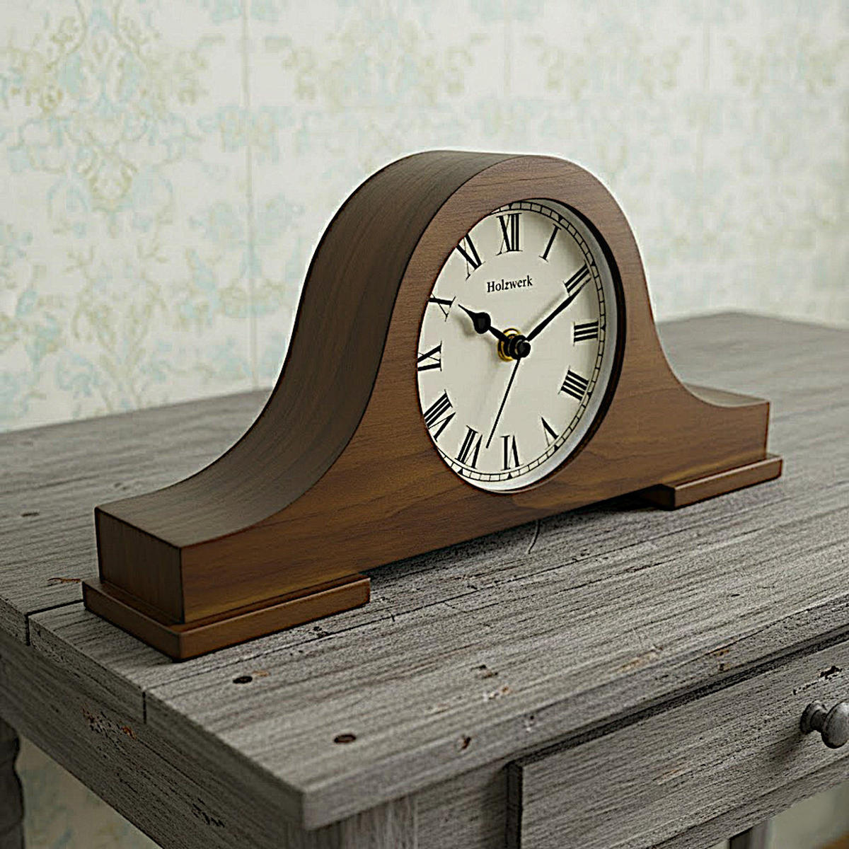 TISCHUHR Holz Vintage GOSLAR Retro Tisch Uhr, walnuss braun - Walnussfarben, Glas/Holz (33/15/5cm) - Holzwerk