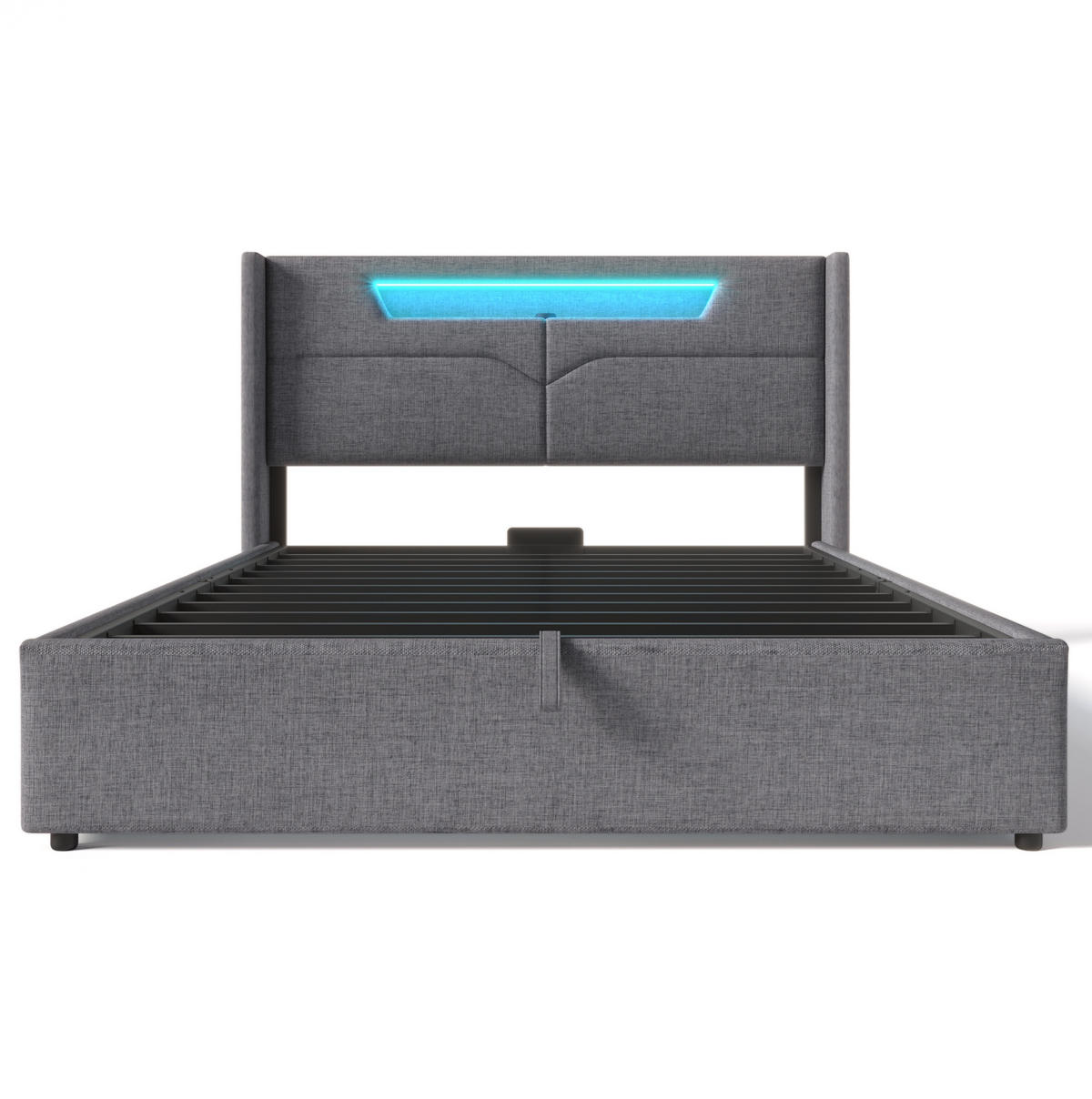 POLSTERBETT 140/200 cm Grau mit LED-Beleuchtung und USB- und Type-C-Anschlüssen mit Matratze - Grau, Textil (140/200cm) - OKWISH