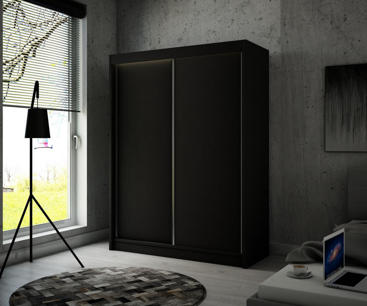 KLEIDERSCHRANK BEROG mit LED - 200 cm - Schwarz - Schwarz, Holzwerkstoff (200/215/61cm) - ALTDECOR