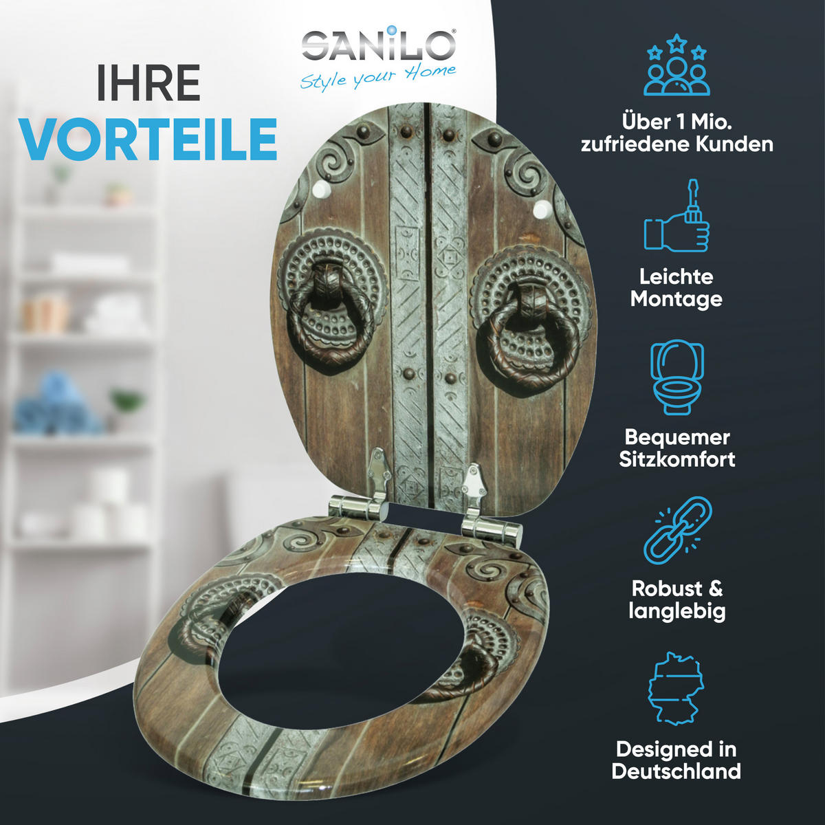 WC-SITZ mit Absenkautomatik Door - Braun, Holzwerkstoff (38/6/47cm) - Sanilo