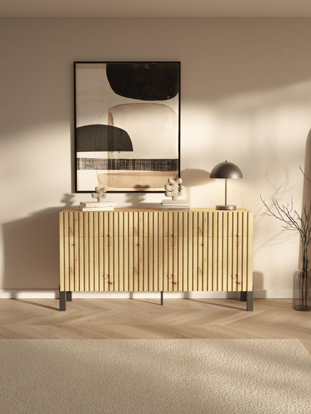 SIDEBOARD Telire 3-türig Artisan Eiche-Optik, 154 cm - Eichefarben/Beige, Holzwerkstoff/Metall (154/80.4/34cm) - Selsey