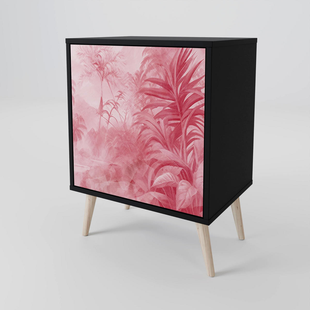 SIDEBOARD SWEET TROPICS, Schwarz, 57,5x42x70,5 cm, Schwarze Metall-Sternfüße - Multicolor/Schwarz, Holzwerkstoff/Metall (57.5/70.5/42cm) - SpaceRebels