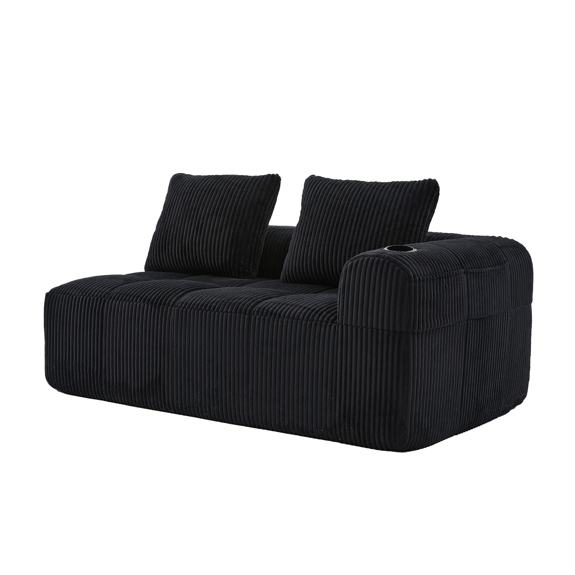 2-SITZER-SOFA aus Cord 158x93x61 cm mit Seitenfächern & Becherhaltern, schwarz - Schwarz, Textil (93/61/158cm)