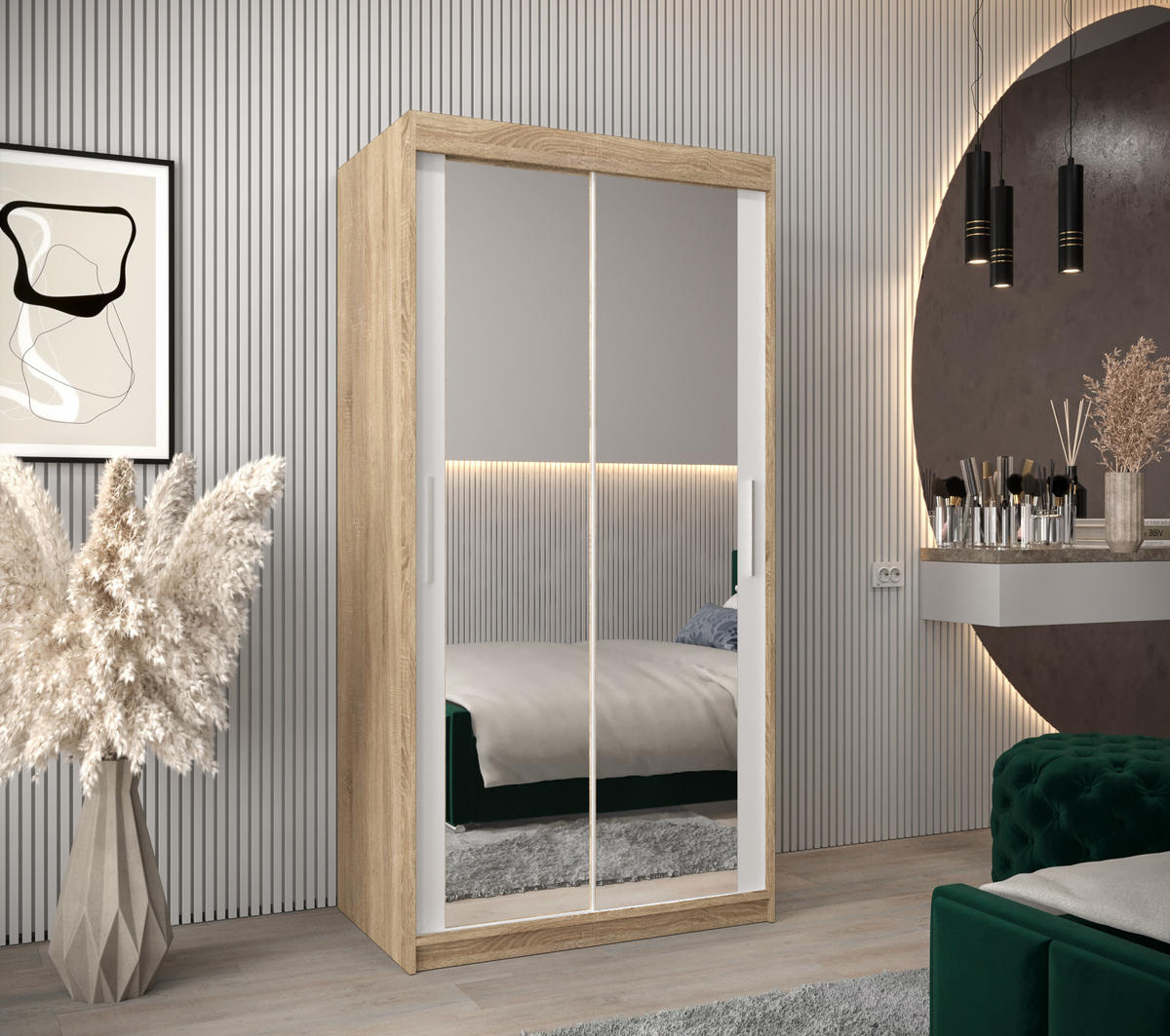 SCHWEBETÜRENSCHRANK 200/100/62 2-türig - Silberfarben/Weiß, Holz/Kunststoff (100/200/62cm) - Abiks Möbel