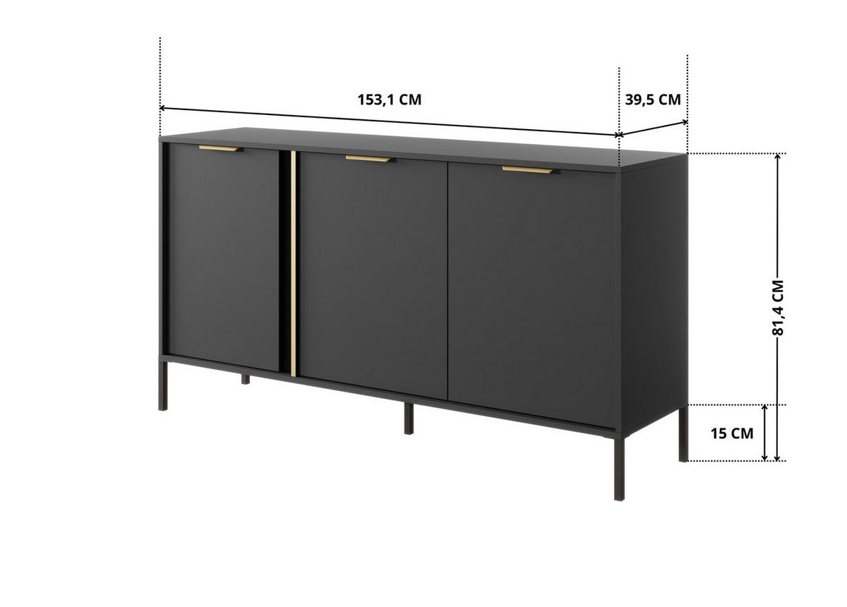 SIDEBOARD Valdi C 153 cm Anthrazit / Gold - mit 3 Türen - Anthrazit/Gelb, Holz/Holzwerkstoff (153/81/39cm) - Ravio