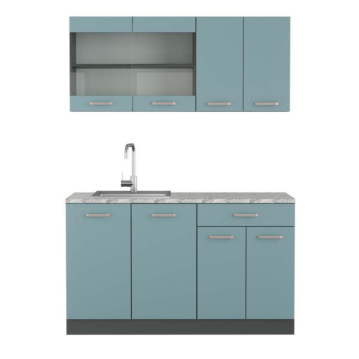 SINGLEKÜCHE R-Line Blau-Grau/Anthrazit 140 cm, AP Marmor - Anthrazit/Blaugrau, Holzwerkstoff (140/81.6/60cm) - Vicco