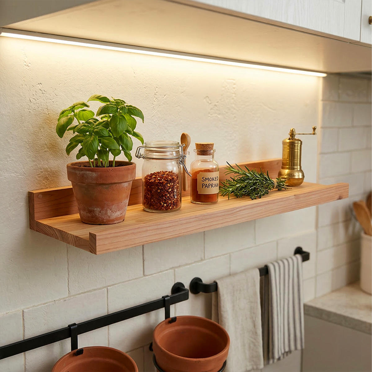 STENNÁ polica - svetlohnedá, drevo (60/5/15cm) - Relaxdays