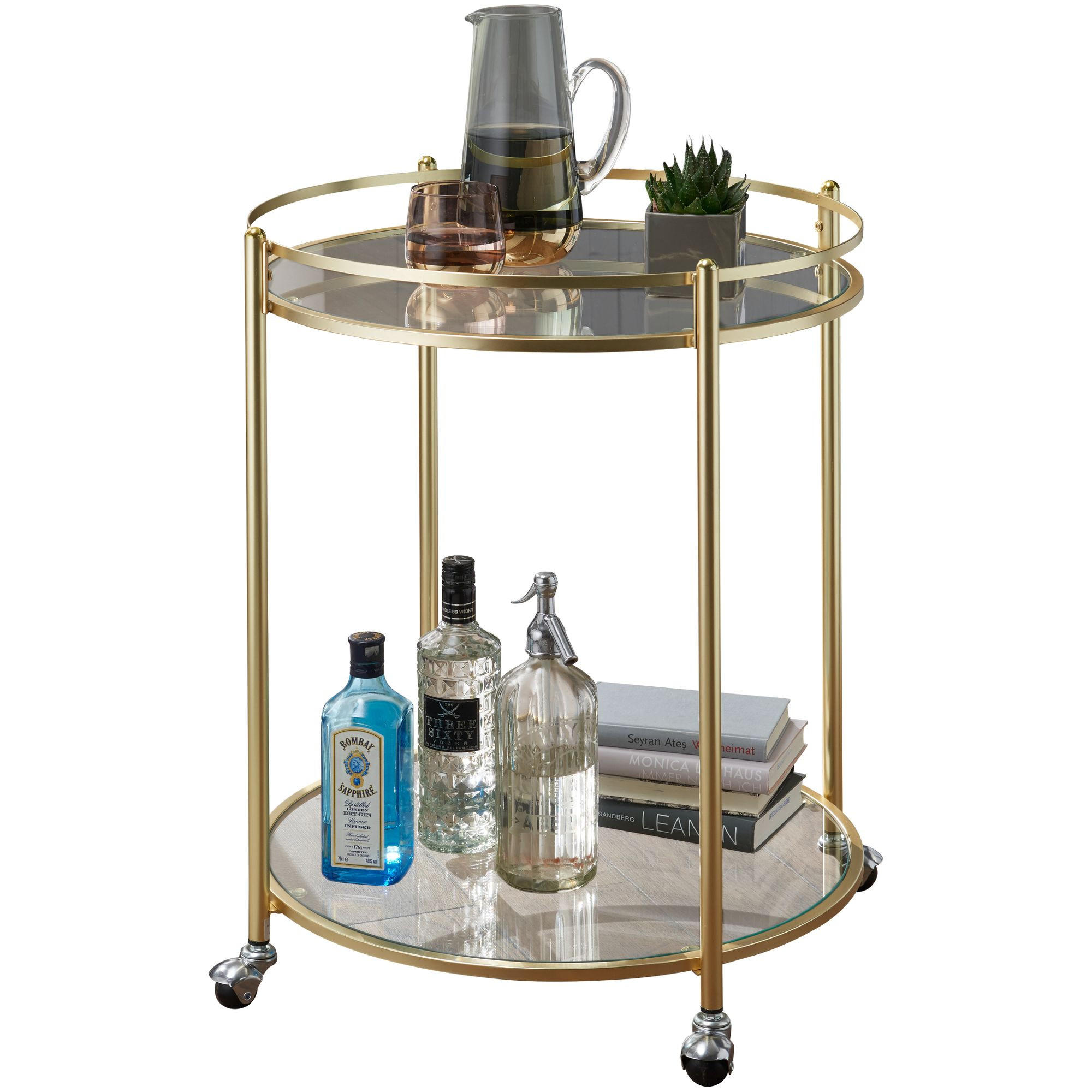 SERVIERWAGEN – Gold, Sicherheitsglas, auf Rollen - Goldfarben, Glas/Metall (57/75/57cm) - KADIMA DESIGN