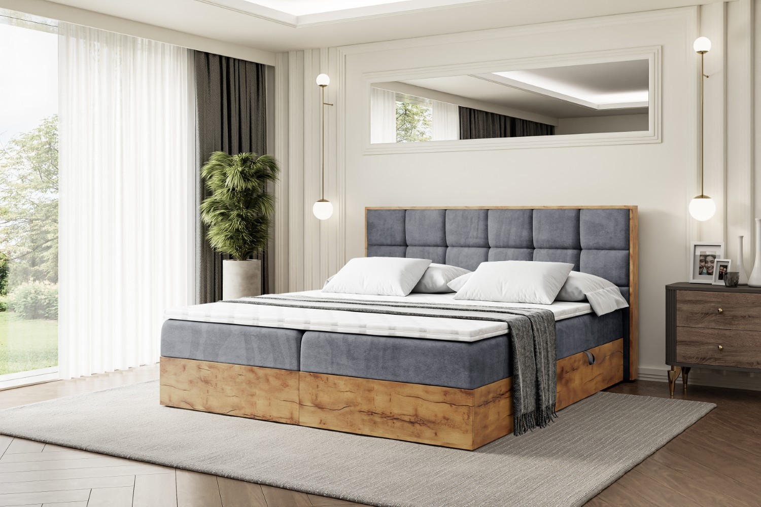 BOXBETT mit Matratze H3 und Lattenrost - LOLLI2 - 200x200 - Dunkelgrau - Grau, Holzwerkstoff/Kunststoff (200/200cm) - ALTDECOR