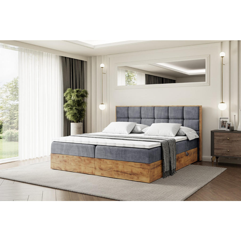 Thumbnail - Altdecor Boxbett, Grau, Holzwerkstoff, Höhe ca. 20 cm, 160x200 cm, Schlafzimmer, Betten, Boxspringbetten
