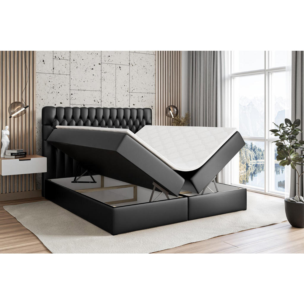 Thumbnail - Altdecor Boxbett, Schwarz Hochglanz, Holzwerkstoff, Höhe ca. 21 cm, 140x200 cm, Schlafzimmer, Betten, Boxspringbetten