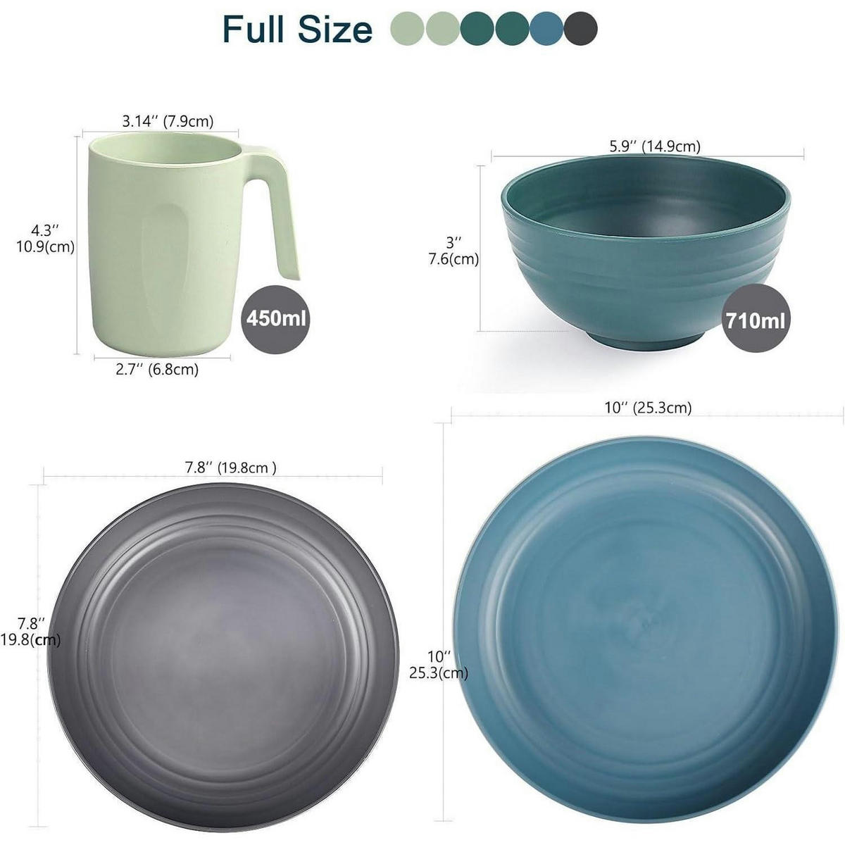 GESCHIRRSET 24-teiliges Set Kunststoff unzerbrechlich für 6 Personen - Multicolor, Kunststoff (25.3/18.4/25.3cm)