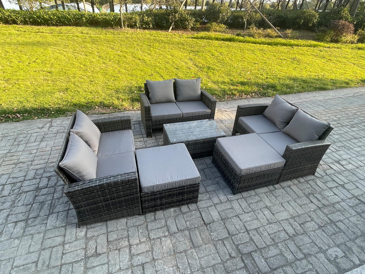 GARTENSOFA Hohe Rückenlehne Polyrattan Dunkelgrau 8-Sitzer - Dunkelgrau, Metall - Fimous