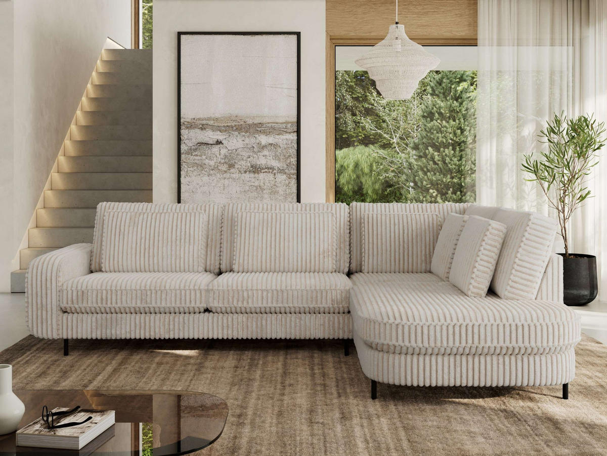 ROHOVÁ SEDAČKA CALENO L - Béžová Manšestr - Levá Strana - černá/béžová, kov/textil (317/225cm) - MKS