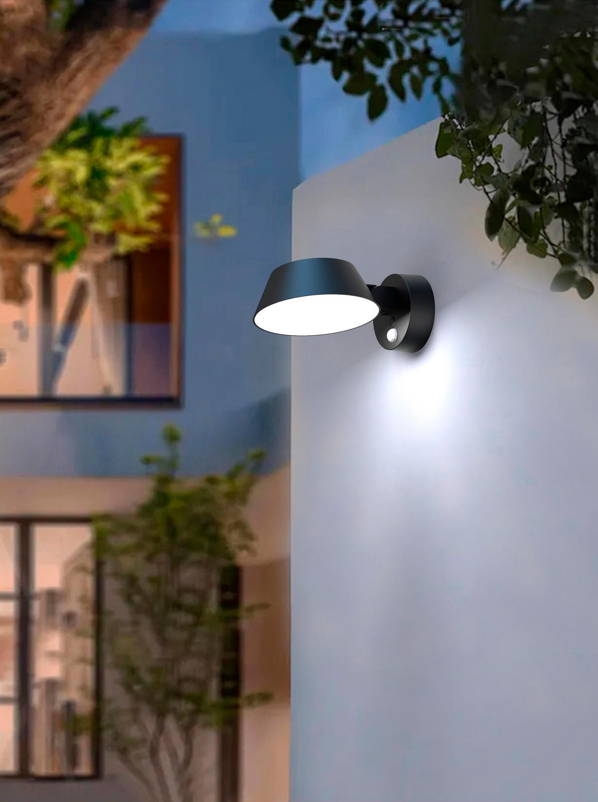 SOLAR-WANDLEUCHTE Aluminium - dimmbar mit Bewegungsmelder und IP54 für Außenbereich - Schwarz, Metall (20.8/15.1/9.5cm) - Northpoint