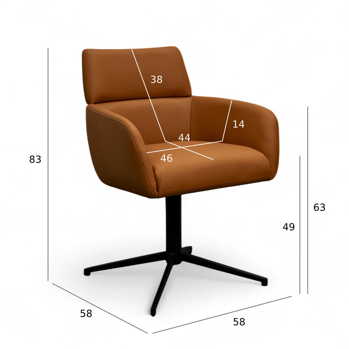 STUHL 1 Stück in Echtleder Cognacbraun - Schwarz/Braun, Leder/Metall (58/83/58cm) - Furnhouse
