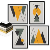 WANDBILDER 4er-Set - 50x50 cm & 40x60 cm Schwarzer Rahmen - Abstrakte geometrische Formen - Schwarz, Kunststoff (50/50cm) - ArtPrintCave