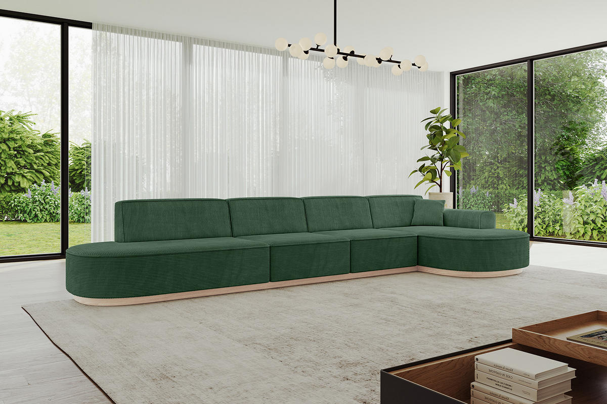 ECKSOFA Ottomane Rechts MARI-L3-v1 - 413x171x83 cm Grün Cord - Grün, Holzwerkstoff/Textil (171/413cm) - ALTDECOR