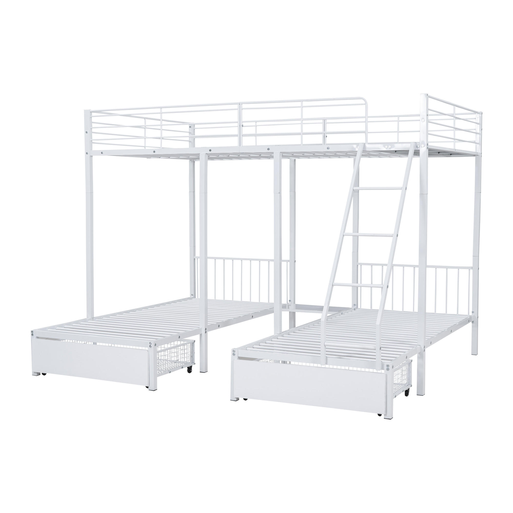 ETAGENBETT teilbar 140x200/90x200 cm Metall Weiß mit 2 Schubladen - Weiß, Metall (140/200cm) - Meubliv