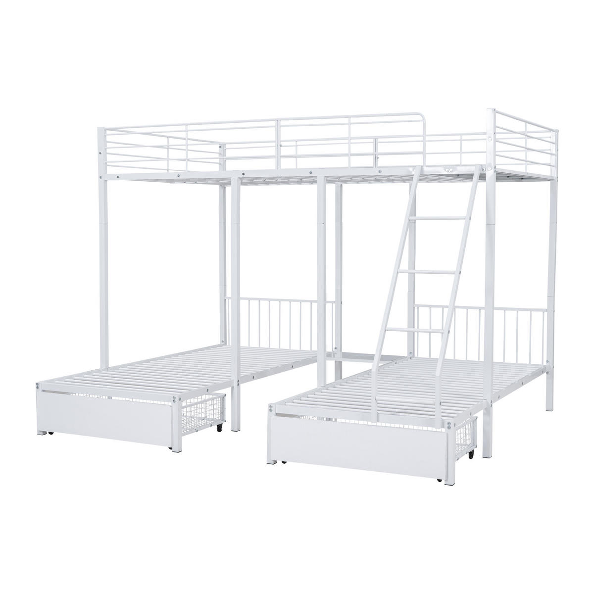 ETAGENBETT 140/200 cm weiß aus Metall mit 2 Schubladen teilbar - Weiß, Metall (140/200cm) - OKWISH