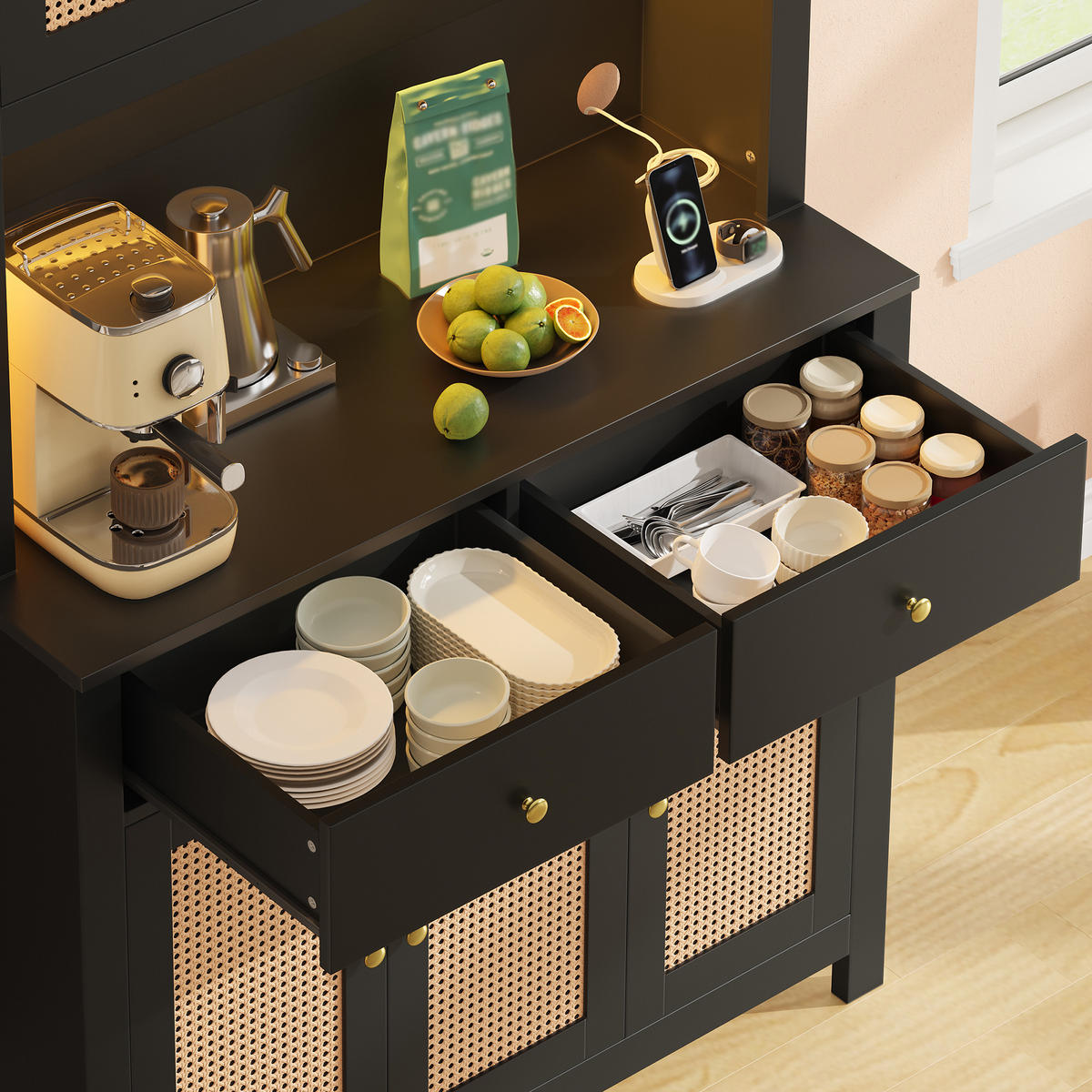 GESCHIRRSCHRANK Schwarz 100/40/180 - Schwarz, Holzwerkstoff (100/180/40cm)