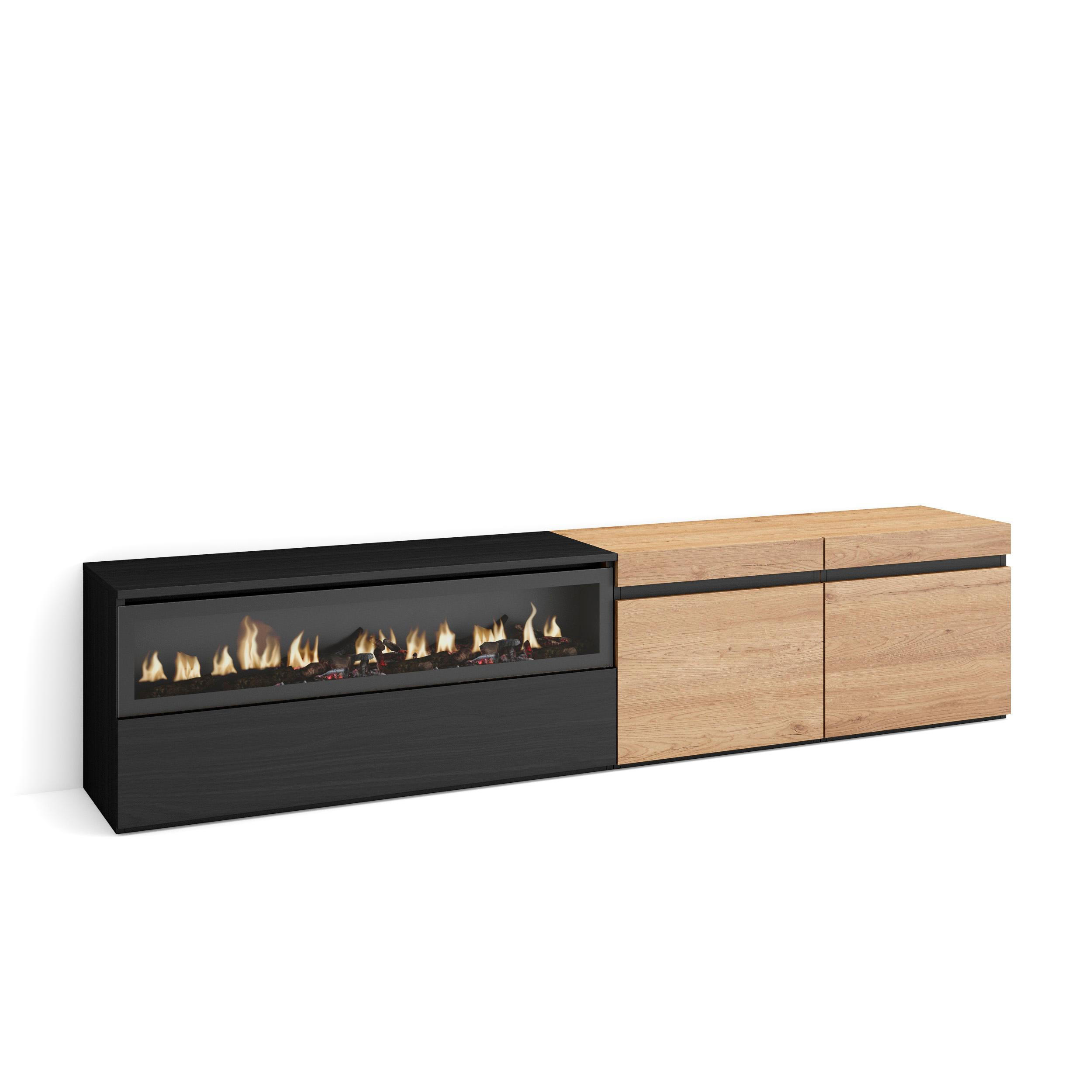 Skraut Home Lowboard, Eiche, Schwarz 200x45x35 cm
