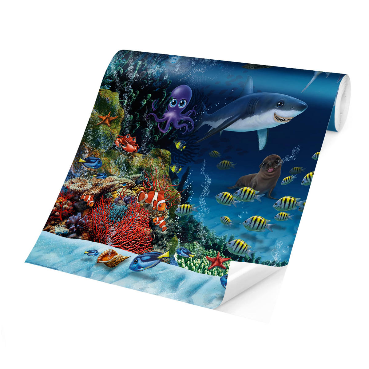 FOTOTAPETE Unterwasserwelt mit Tieren 336/225 cm - Blau, Papier (336/225cm) - Bilderwelten
