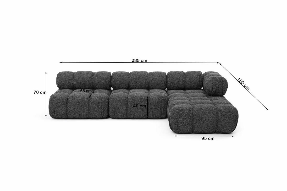 ECKSOFA L-Form Modulare, Bouclé-Stoff Abriamo, Graphit, Rechts, Selia - Graphitfarben, Holz (285/160cm) - Kaiser Möbel
